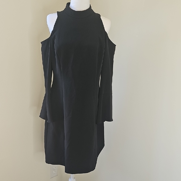 Nicole Miller Black Long Sleeve Cold Shoulder Dress - Picture 1 of 7